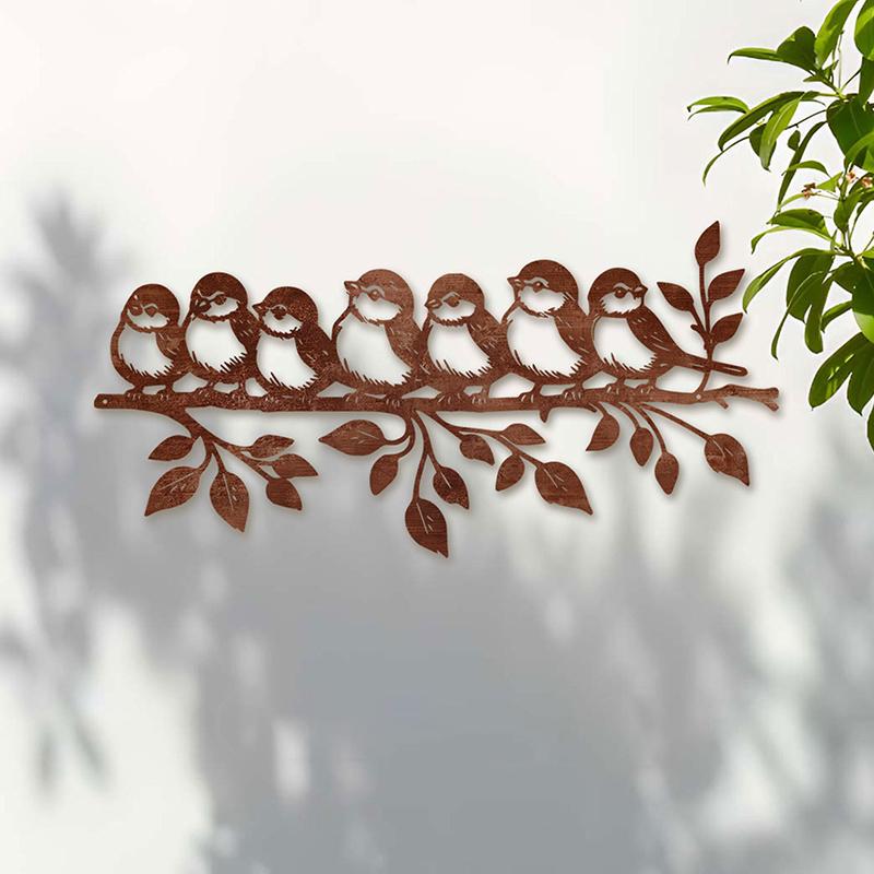 

Рустикальное металлическое настенное искусство с птицами - Очаровательные металлические птицы и листья, Домашний декор для помещений/улицы для гостиной, патио или сада
