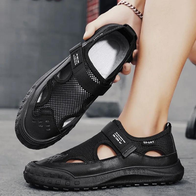 Men's Baotou Sandals Summer Breathable Hollow Out Sandals Casual Platform Sandals for Men Outdoor Non Slip Beach Sandalias Homme