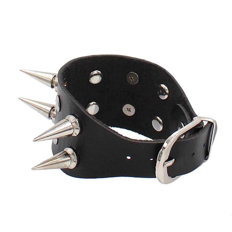 90S  Punk Style Bracelet Personality Pu Leather Three Rows Spikes Square Bracelets Bangle 2024 Party Jewelry Gift