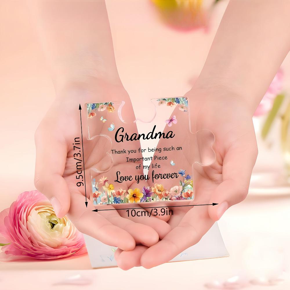 1 szt. Akrylowa Tabliczka z Puzzle dla Babci - Serdeczny Prezent na Urodziny, Dzień Matki, Boże Narodzenie - Wygrawerowana Wiadomość "Babciu, Kocham Cię na Zawsze"
