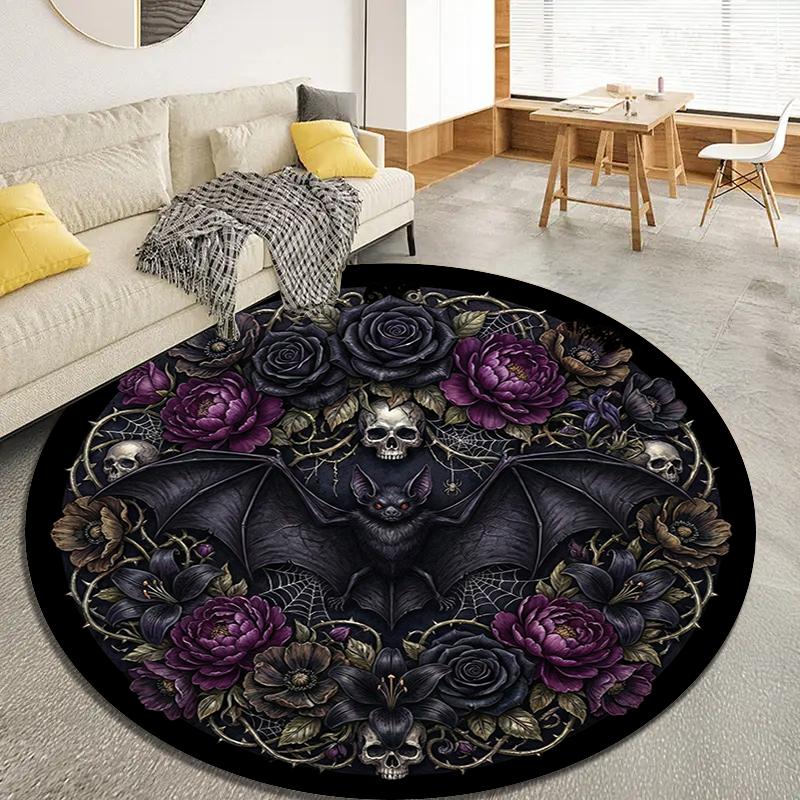 Bat Retro Round Area Rug,Carpet Rug for Living Room Bedroom Sofa Playroom Decor,Non-slip Floor Mat100