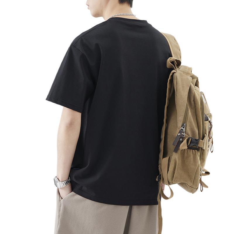 260g Heavy Japanese Loose Ice Silk Embroidered Short-sleeved T-shirt Men's Summer Casual