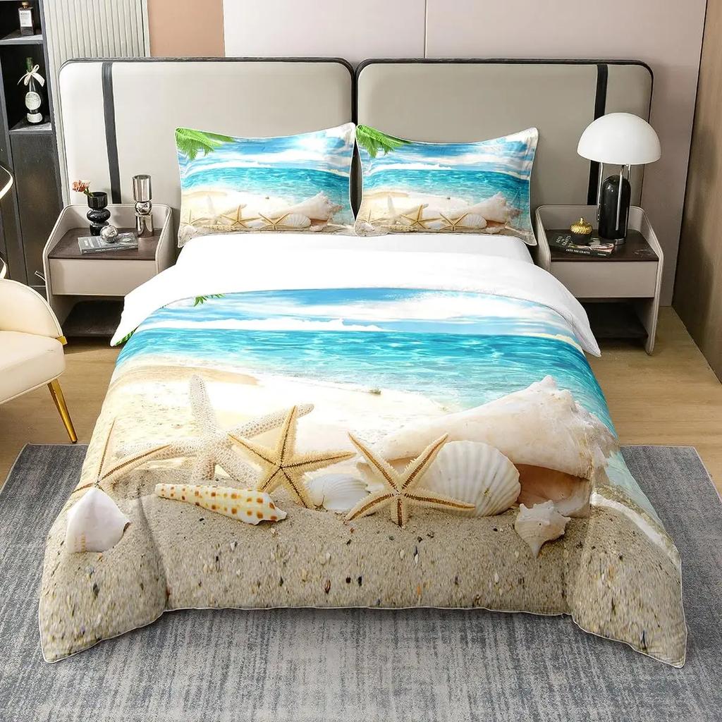 Ocean Duvet Cover Summer Beach Decor Hawaiian Vacation Style Bedding Set Tropical Nature Sea Theme Palm Trees Comforter Covers