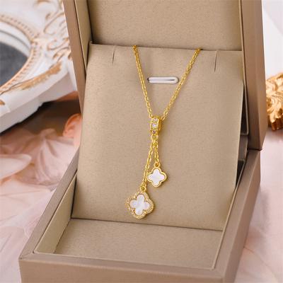 Light Luxury Four Leaf Grass Necklace Women's Pendant Titanium Steel Necklace Jewelry, the Best Gift for Girls