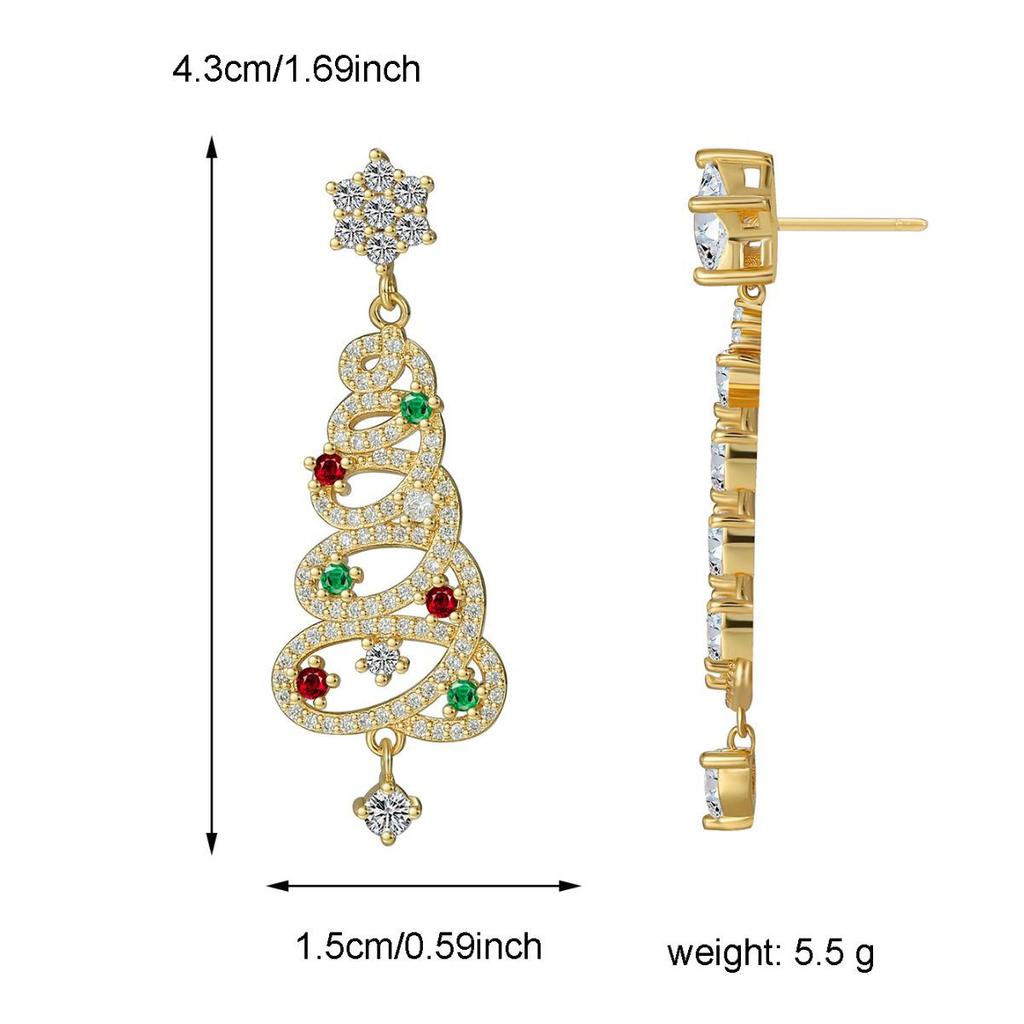 E0535 European & American Christmas Tree Snowflake Zircon Stud & Dangle Earrings for Women