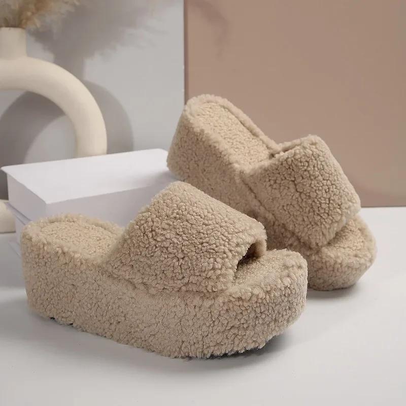 Fashion 2024 Hot Sale Ladies Shoes Plus Size Women's Slippers Fashion Peep Toe Casual Slippers Women New Short Plush Platform Slippers
