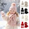 Winter Gift Set for Boys Girls Hat Gloves Scarf Kids, Warm Knitted Pompom Hat, Cute Thermal Accessories Bunny Embroidery, Cozy Ages 2 To 6 Windproof