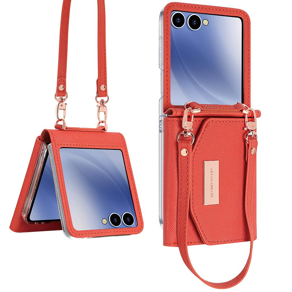 For Samsung Galaxy Z Flip7 5G Wallet Case PU+PC Shockproof Phone Cover with Wrist Strap