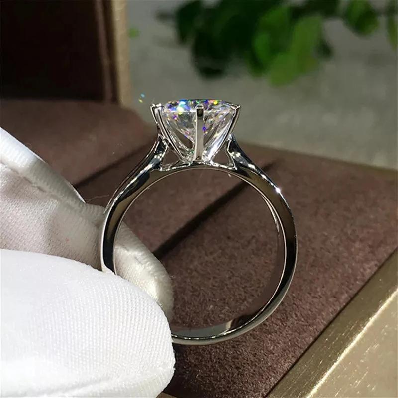 Huitan Round Cubic Zircon 6 Claw Setting Rings for Women Luxury Fashion  Color/Rose Gold Color Wedding Band Finger Jewelry