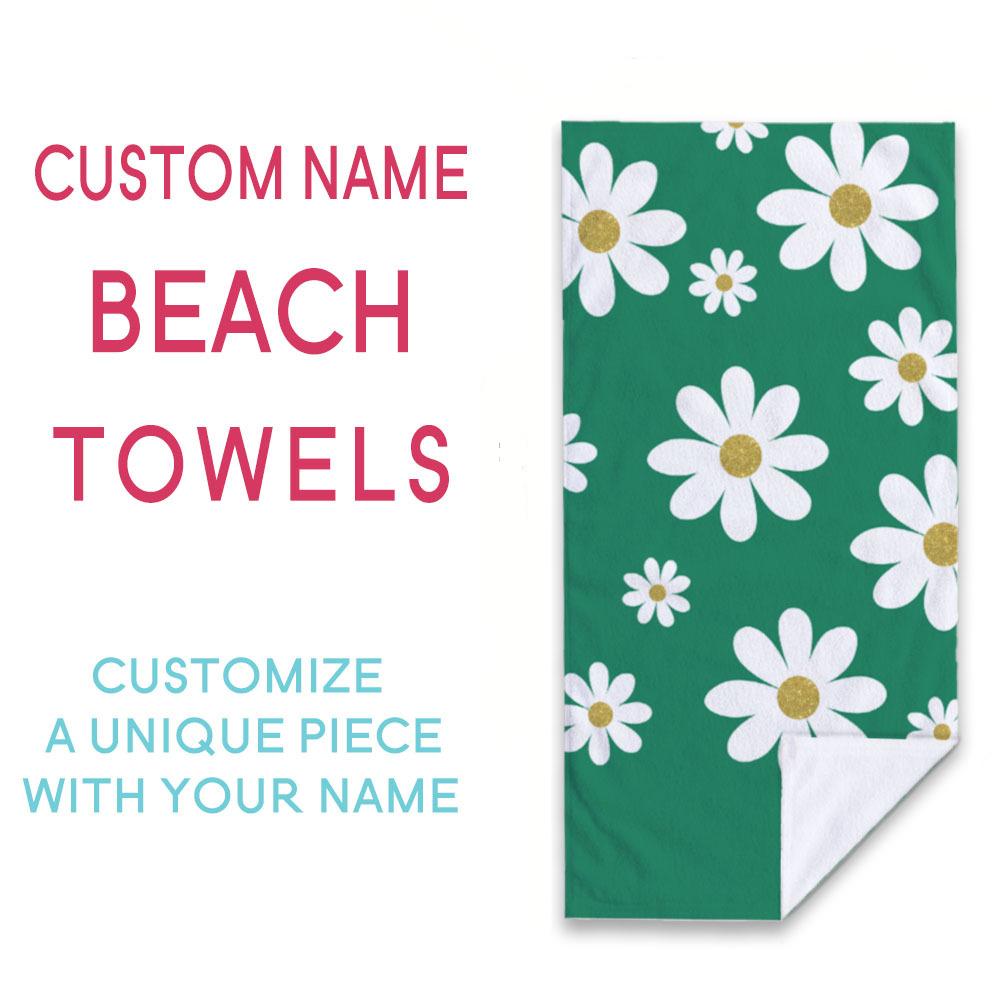 Personalized Beach Towel Daisy Design Custom Name logo Microfiber Beach Towel Thin Absorbent for Beach Swimming Yoga Bath Sports
