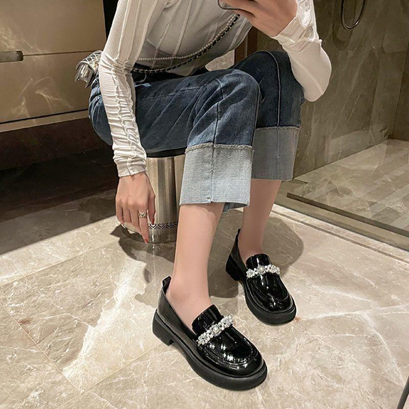 Fashion Woman Pumps Round Toe Pearl Black Mary Jane Shoes for Women Platform Elegant Dress on Promotion Non Slip Offer Luxury Brand Sale