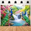 Peacock Theme Background Happy Birthday Flower Castle Waterfall Party Decor Backdrop Photography Studio Supplies Props Banner