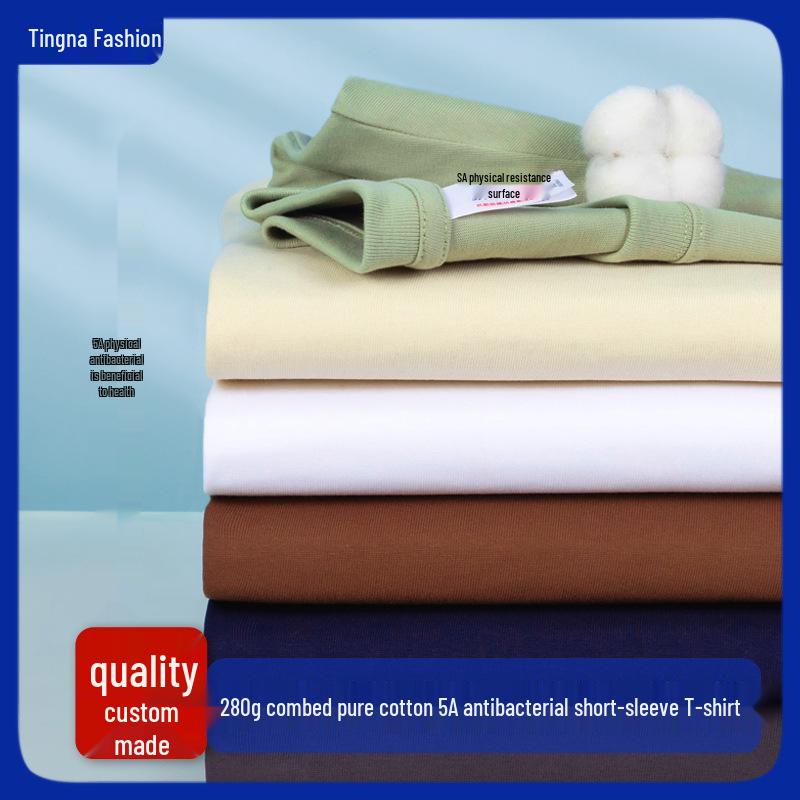 

280g 5A Antibacterial High-Quality Pure Cotton T-Shirt with Embroidered Logo – Trendy Brand Culture Shirt XXL темно-синього кольору