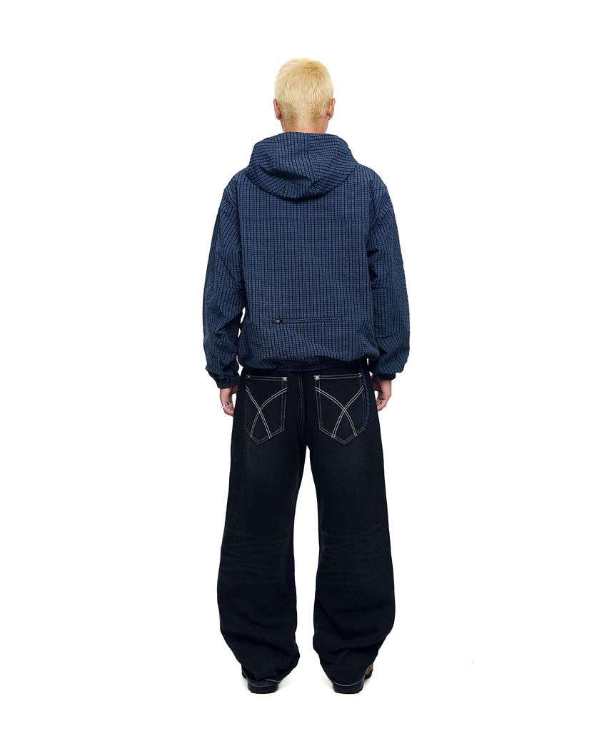 Aakam Karierte Kapuzenjacke (Marine)