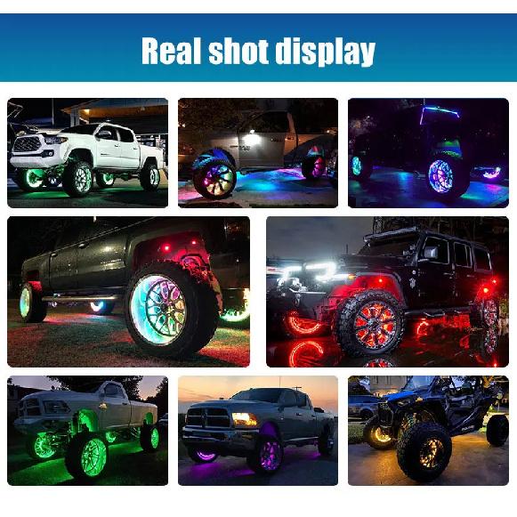 Symphony LED Car Hub Lamp Double Sided APP Remote Sound Control Waterproof Neon Wheel Ring 12V Auto Decorative Atmosphere Light