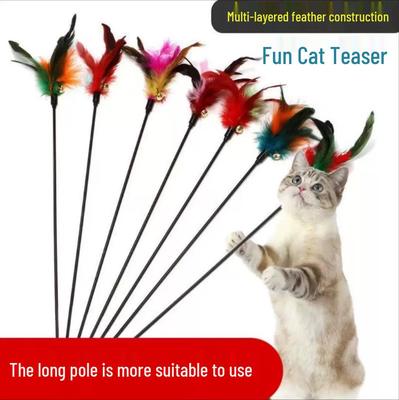 Bunte Feder Katzenangel mit Glöckchen - Langlebiges, Bissfestes Interaktives Spielzeug