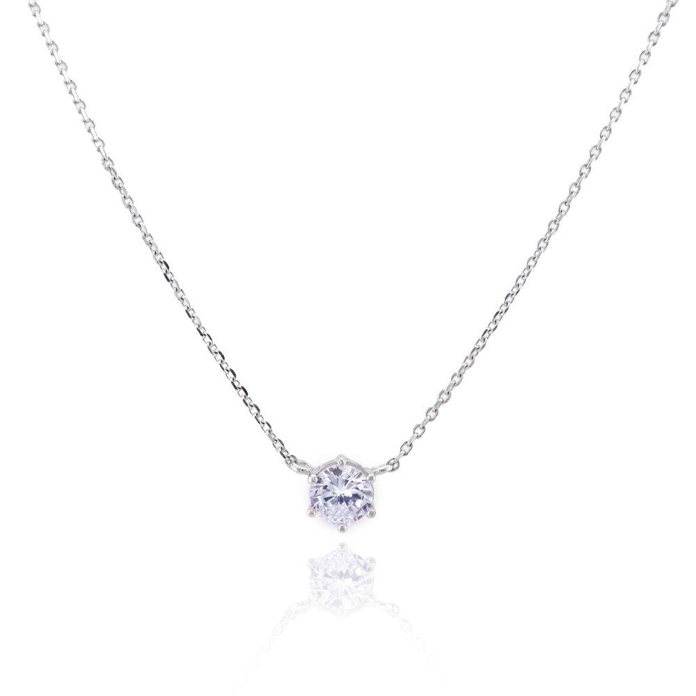92.5 Silver Simulant Diamond 6-Prong Classic Necklace Ss323N