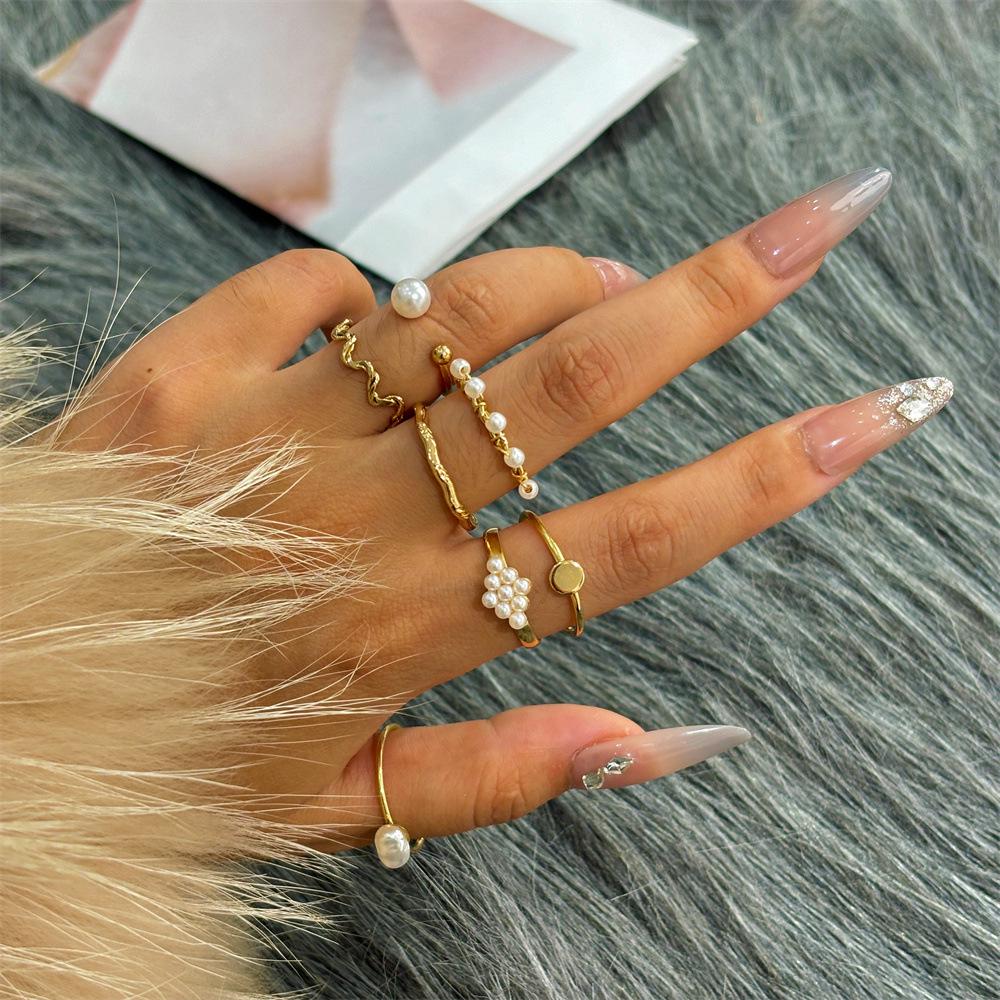 Japanese-Korean Pearl Knuckle Ring Set: 7-Piece Creative Fashion Rings for Women