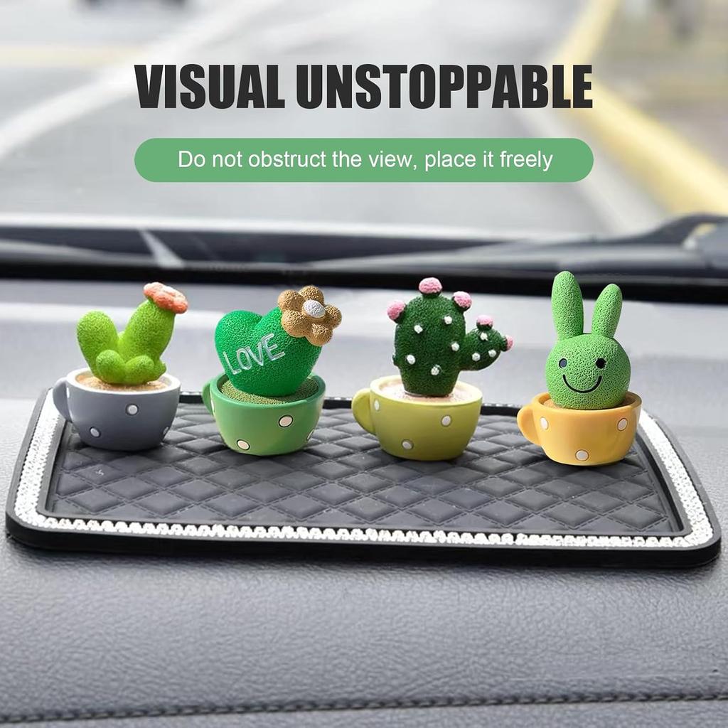 4 PCS Cute Mini Cactus Figurines, Automotive Dashboard Cute Decoration, Car Mini Plants Ornament for Car Dashboard, Office Desk, Home Shelf (Green)