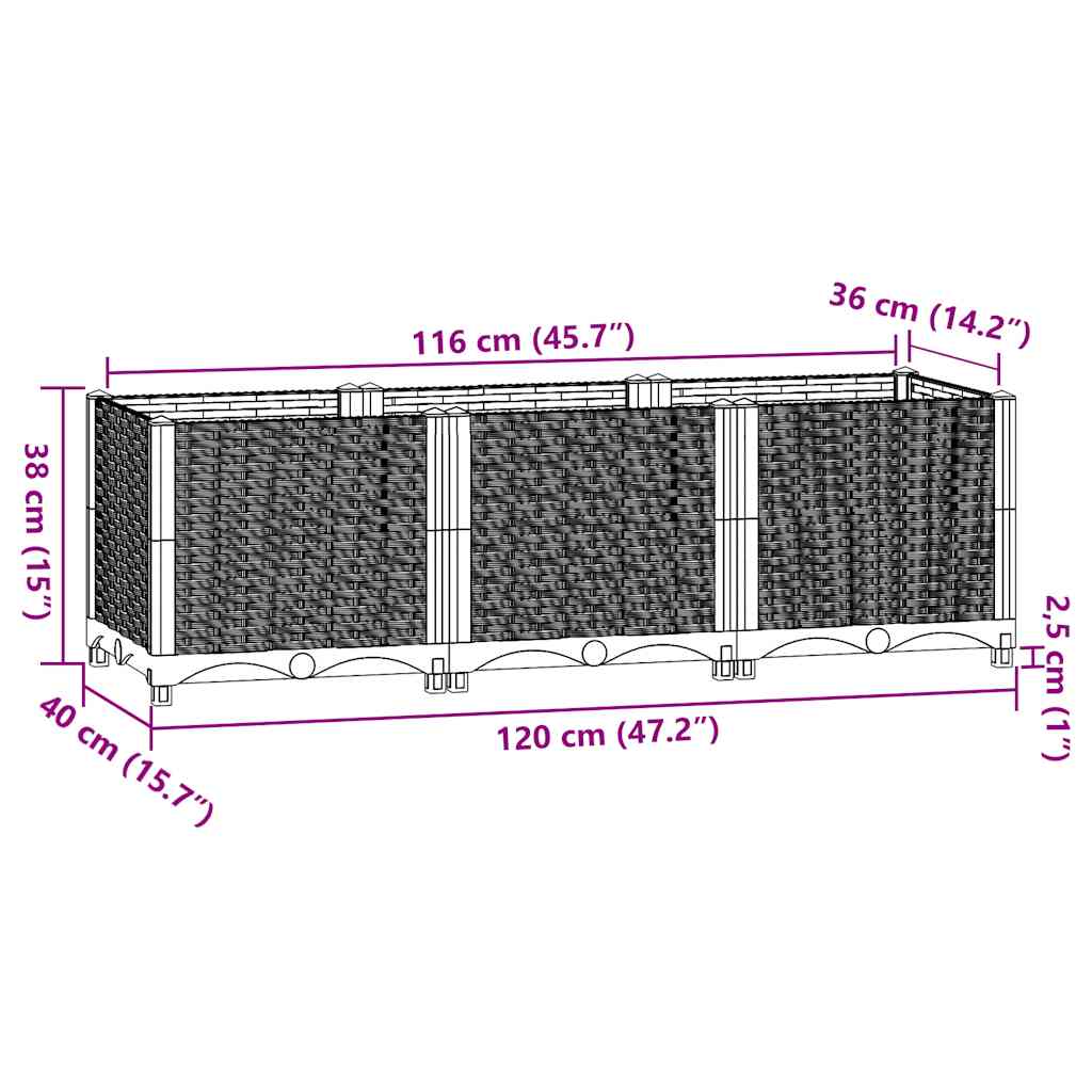 Vidaxl Donica Do Podniesionej Rabaty, 120X40X38 Cm, Polipropylen