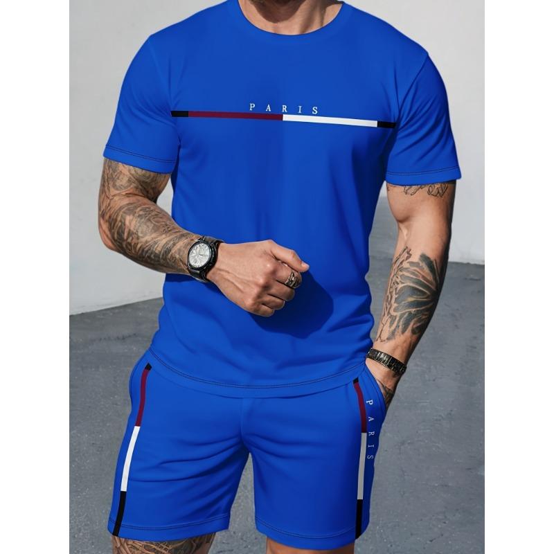3D printed short-sleeved shorts suit, fashionable jogging sportswear, personalized men s clothing S