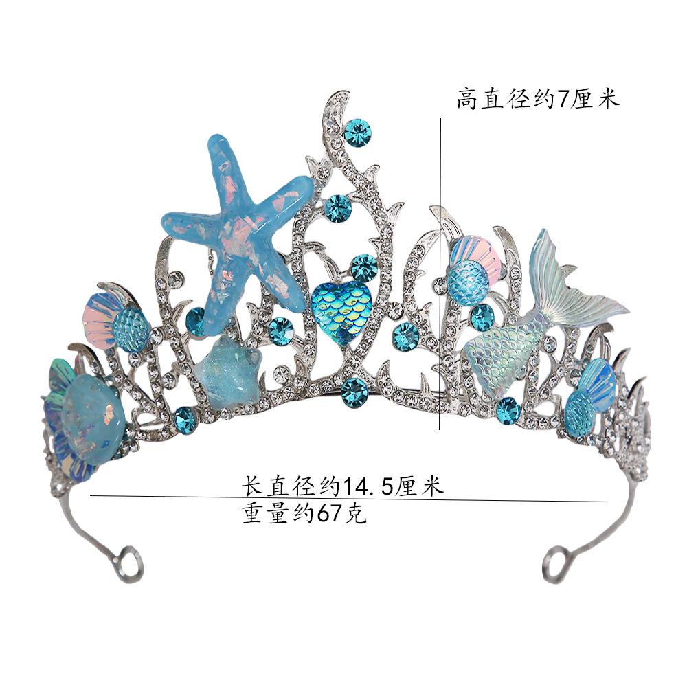 DIEZI Princess  Korean Pink Blue Crystal Starfish Crown Women Girls Birthday Wedding Bride Queen Bridal Tiaras Hair Headbands
