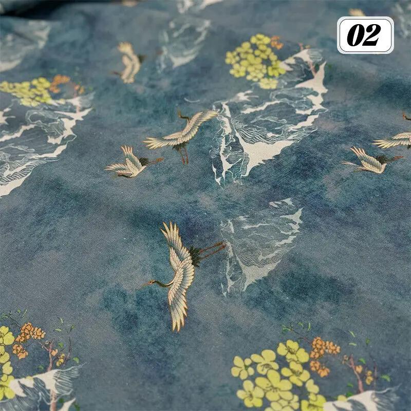 Bomull Linne Tyg Kinesisk Stil Retro Tryckt Klänning Hanfu Sömnad Hantverk DIY Cheongsam Klänning Hanfu Sömnadstyg Kläder Försörjning