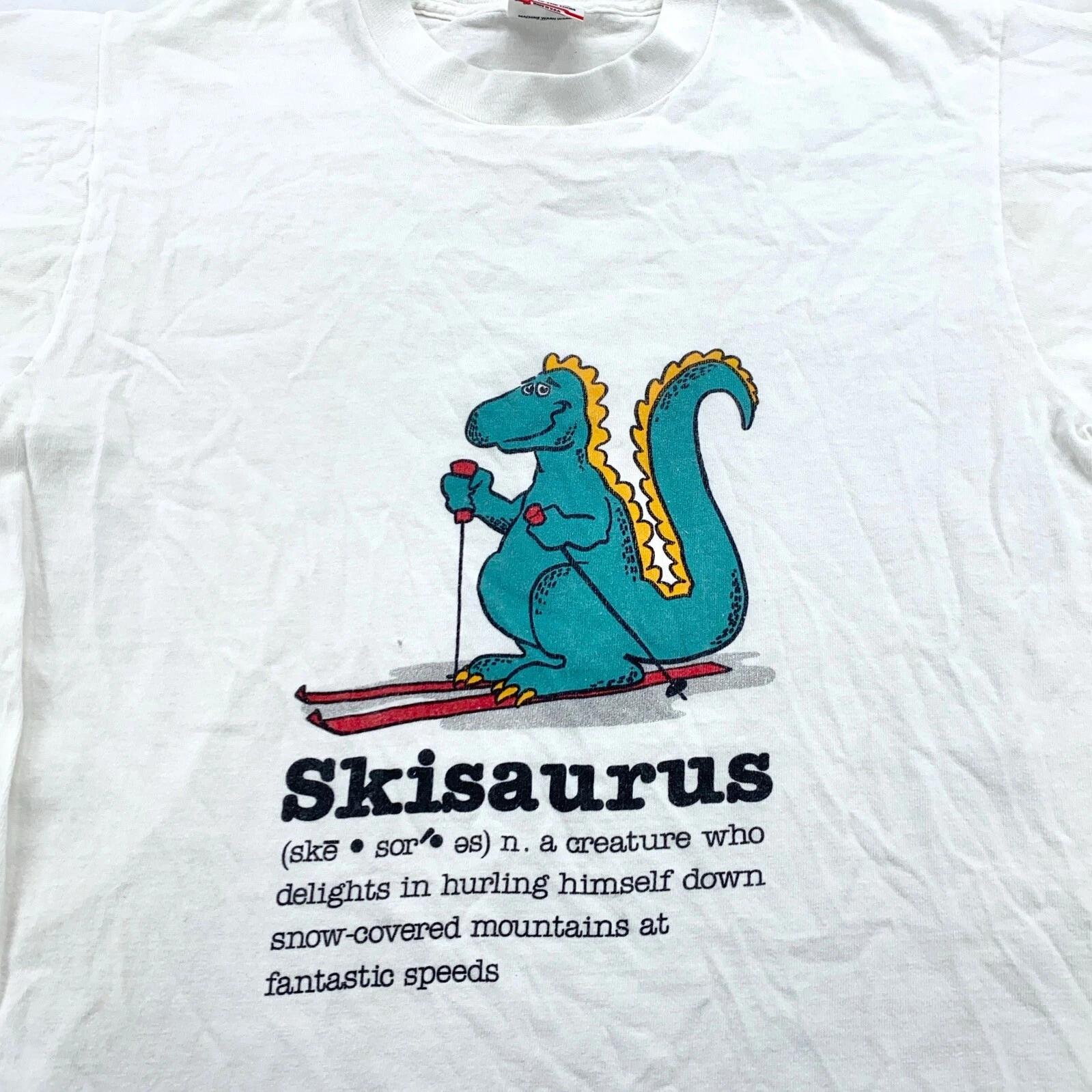 

vintage 90s SKI-SAURUS DINOSAUR CARTOON T-Shirt XS/SMALL artsoft L
