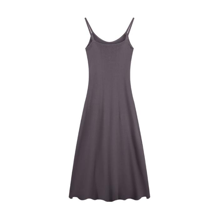 French Sexy Slim Fit and Thin Solid Color Suspender Dress, New Temperament Vacation A-shaped Dress, Versatile Long Dress