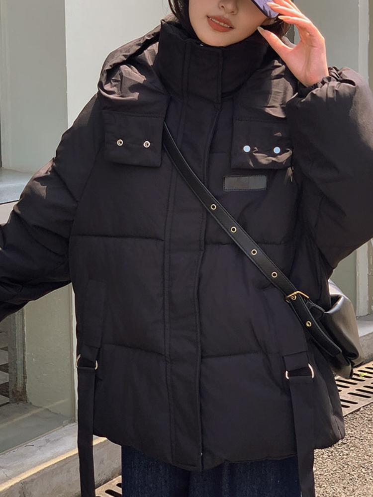 France Elegant Down Cotton Short Jacket Women Korean Fashion Loose Warm Solid Coat Winter New High Street Vintahe Pockets Jackets