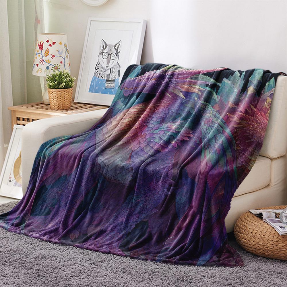 Purple Dragons  Print Flannel Blanket, High quality Comfortable for All Seasons, Home Decor, Warmth and Comfort