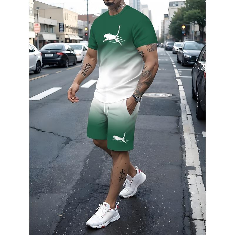 Men's T-shirt And Shorts Set Summer Outdoor Street Men's Fashionable Short-sleeved Top Everyday Casual Men's Beach Shorts