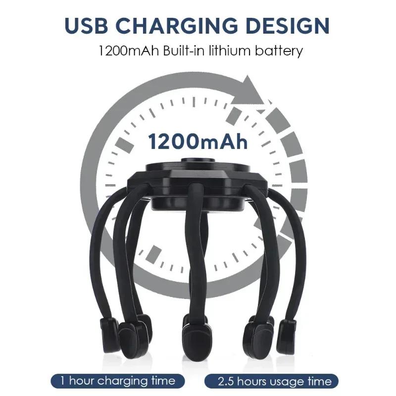 Electric Head Massager Multidimensional Octopus Massager Simulated Fingertip Sensation 5 Modes Scalp Red Light Therapy Device