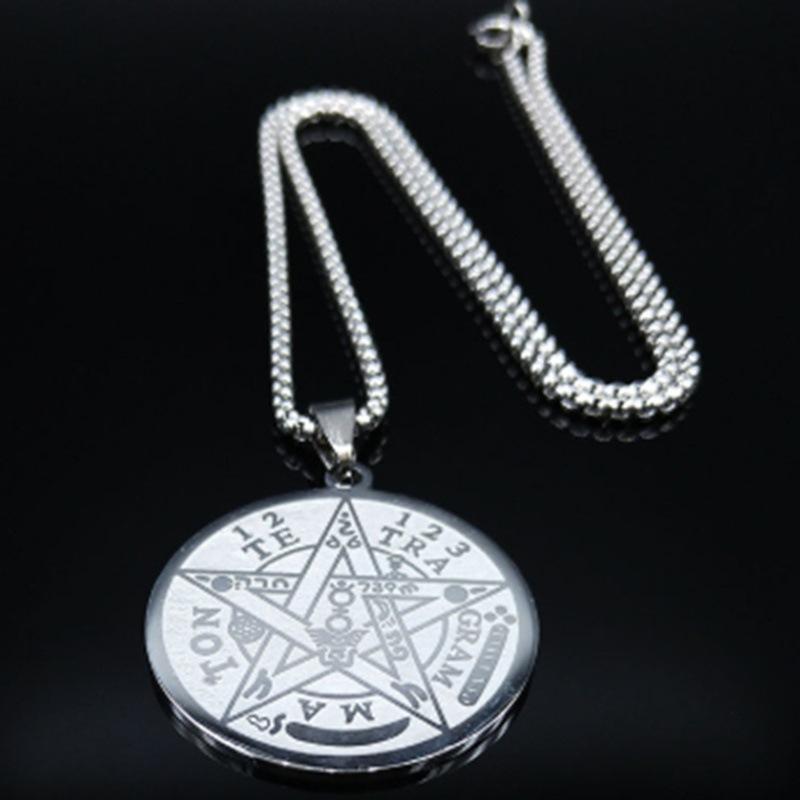 Stainless Steel Necklace Cross Border New Mens Personality Trend Hip-hop Punk Style Witch Craft Pentagonal Star Shape