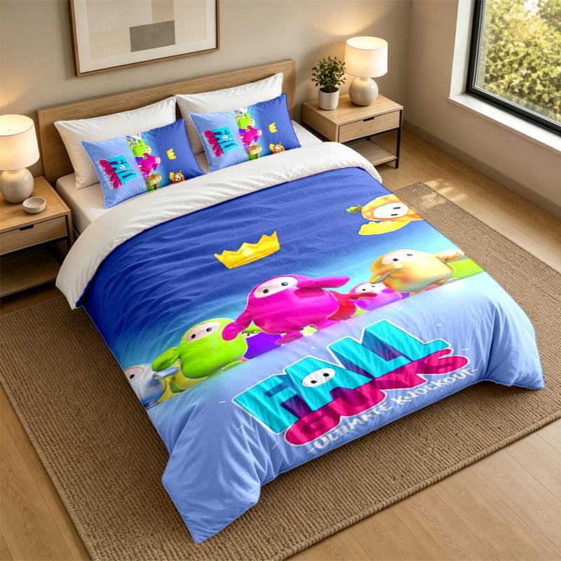 Weiches Bettwäsche-Set Fall Guys Muster, 1 Bettbezug plus 2 Kissenbezüge Stilvolles Schlafzimmer Heimtextilien