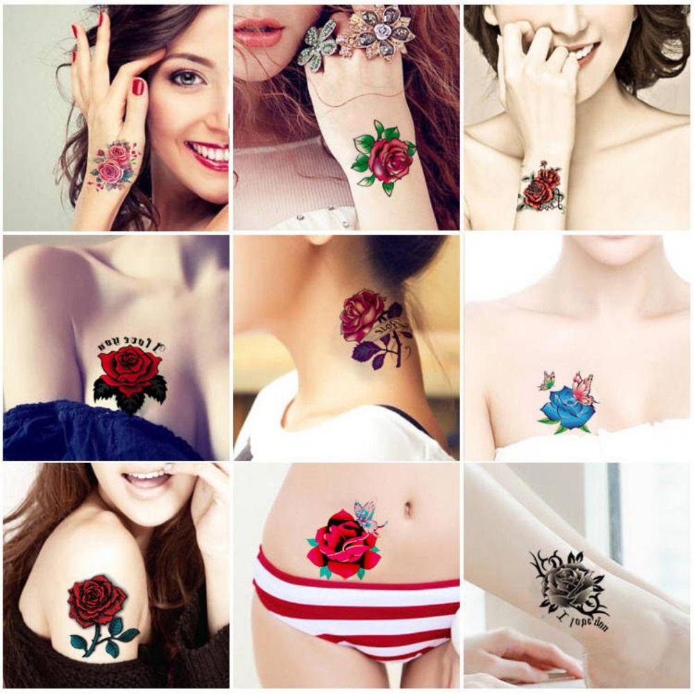 5/10/20/30/50 Pcs Rose/ Butterfly Pattern Butterfly Tattoo Stickers Flower Tattoo Stickers  Women