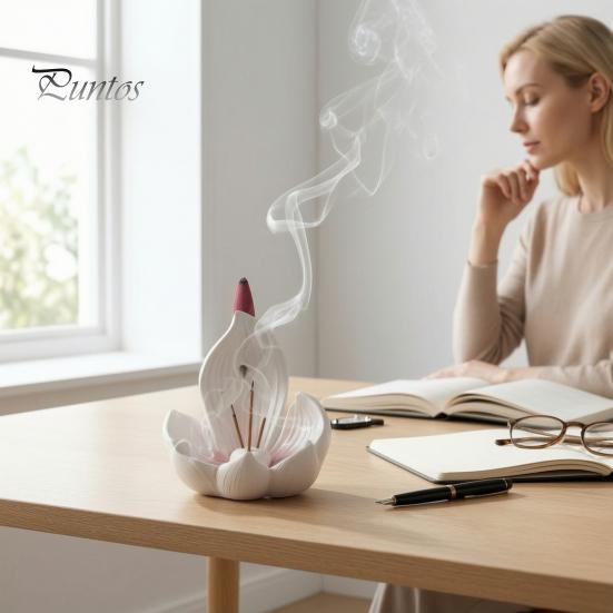 Office Stress Relief Lotus Backflow Incense Burner Holder, Resin Cone Diffuser, Desktop Spiritual Home Decor Aromatherapy Holder for Yoga Meditation