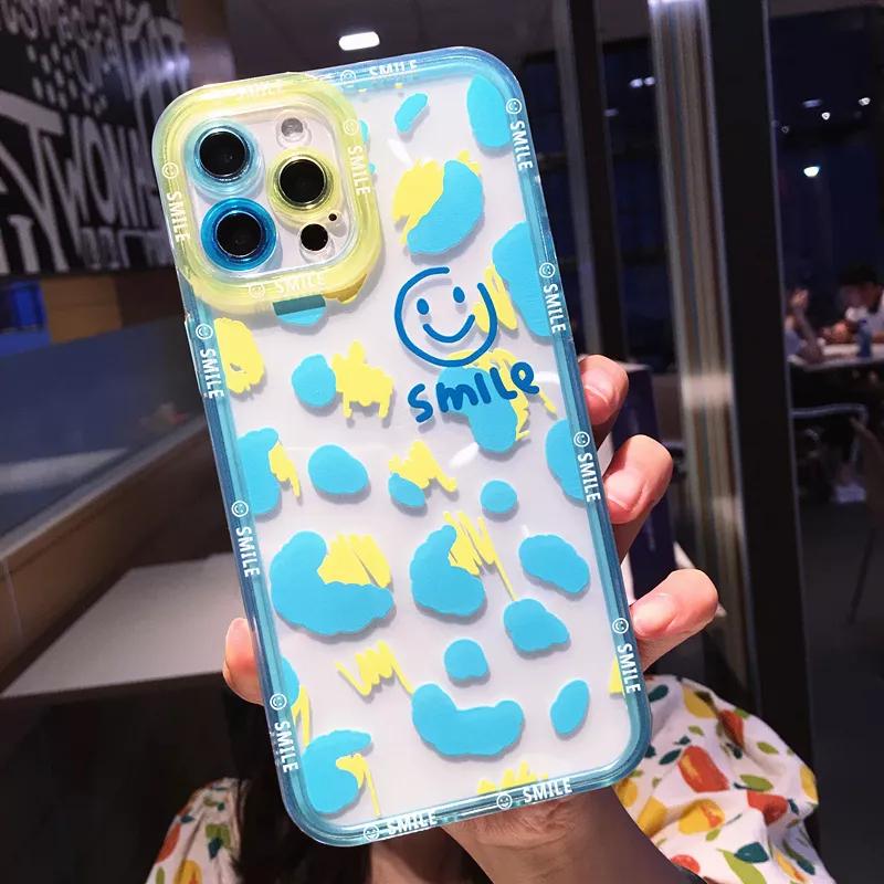 Cute Cartoon Smile Clear Phone Case For iPhone 14 Pro Max 13 12 11 X XS XR 7 8 Plus SE Couple Transparent Soft Shockproof Cover