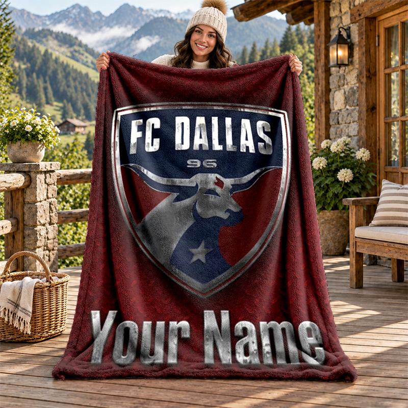 FC Dallas Custom Name Flannel Blanket Personalized Soft Warm Plush Throw Blanket Customized Gift for Family Friends