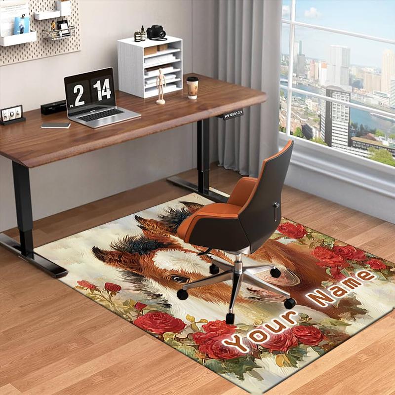 1PC Custom Name Horses Garden Theme Floor Mat Ideal for Living Room, Game Rooms, Office, Bedroom,Floor Mat Playful Design
