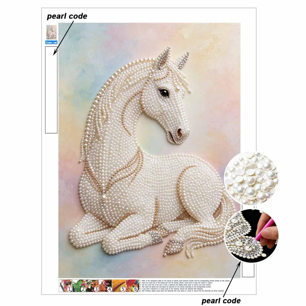 Animal Pearl Painting Handmade 5D White Horse DIY Home Office Desktop Decoration Painting