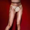 T-förmige Strumpfhose mit offenem Schritt und Hosenträgern, 1D durchsichtig, ölig glänzend, Nylonstrumpfhose, Pole Dance, erotische Clubwear, Damen Sexy Dessous Strumpfwaren