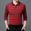 Camisas polo listradas masculinas da moda, novas camisas polo coreanas para negócios, primavera/outono, casuais, manga comprida, bolsos na lapela, roupas masculinas, tops de algodão, 2025