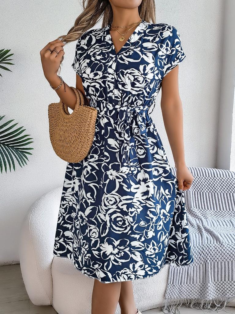 Casual V-neck Button Dress