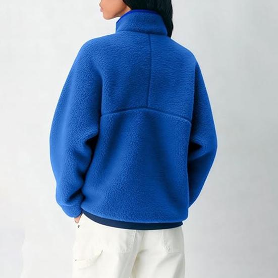 Women's Half Zip Pullover Fleece Jacket Long Sleeve Stand Collar Sherpa Sweatshirt with Pockets Fall Fuzzy Warm Outerwear