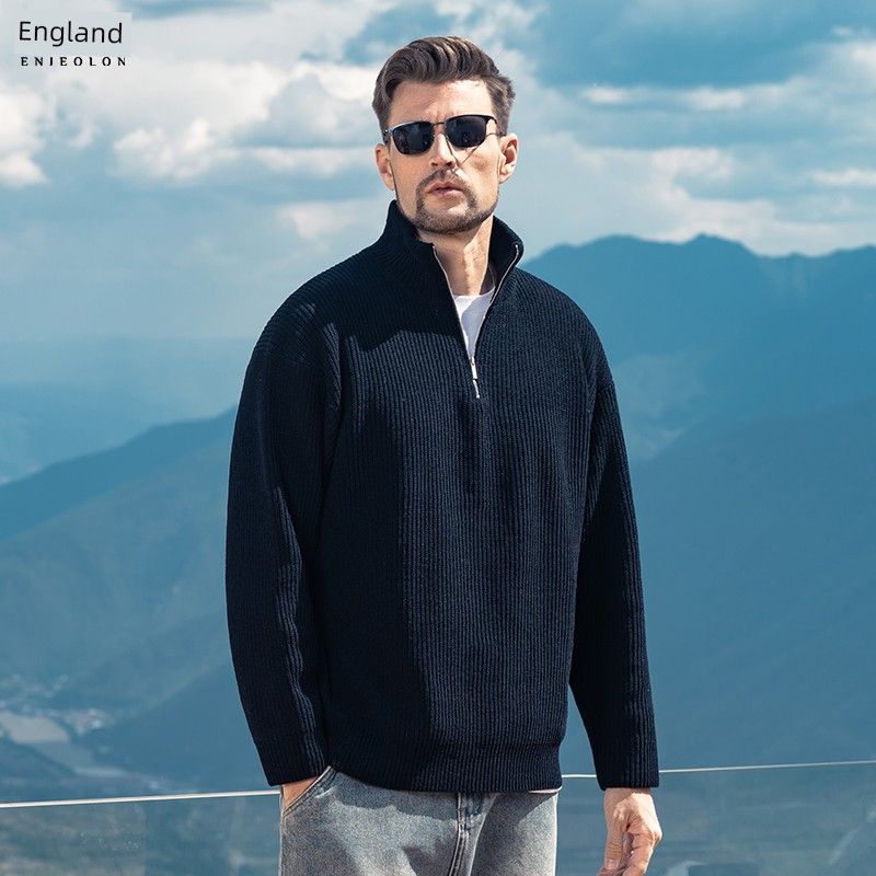 

Yingjilun Half Zipper Turtleneck Sweater Men s Fall and Winter American Retro Bottoming Shirt Thickened Warm and Trendy Knitted Sweater Black XL