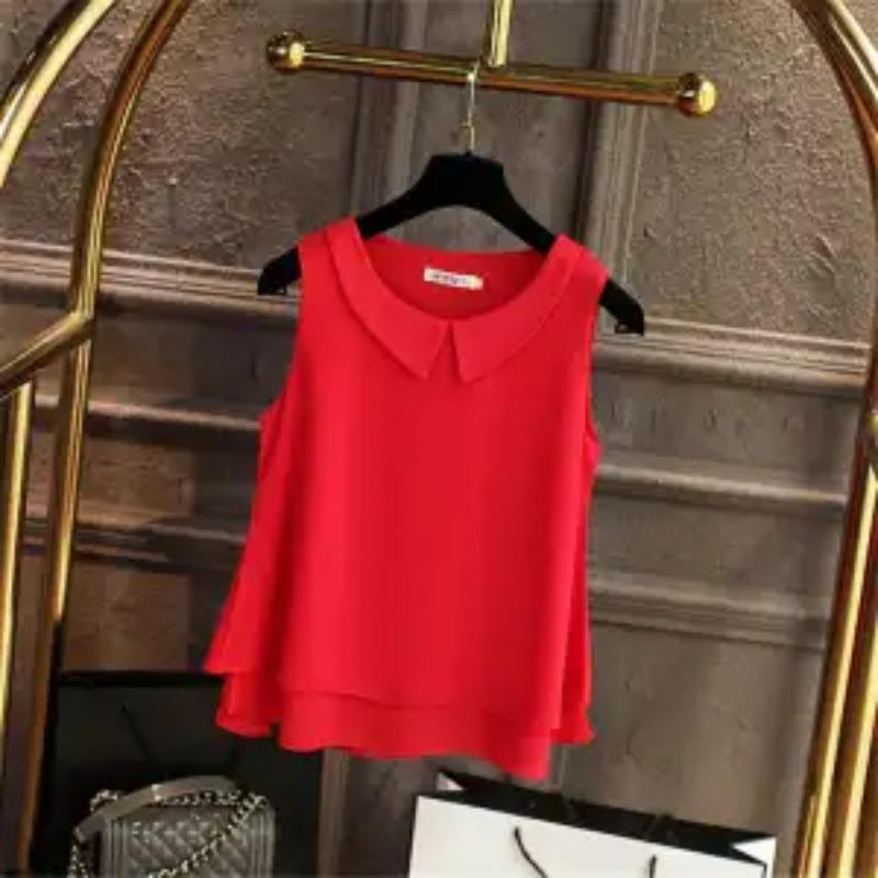 Women's Peter Pan Collar Double-Layer Chiffon Sleeveless Blouse