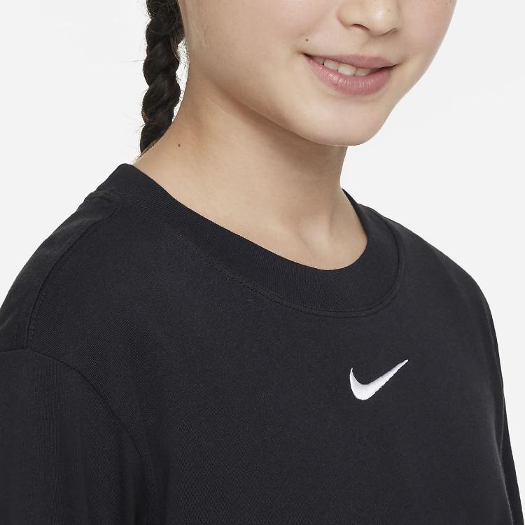 Nike Sportswear Essential Logo Print Long Sleeve T-Shirt Kids Tops Black DV0575-010