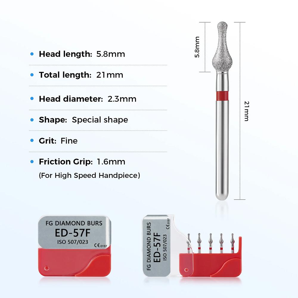 

5Pcs Dental Diamond Burs 893/507-023 Medium Fine Extra Fine Suitable For Good Speed Levels Handpiece Crown Preparation Tooth Trimming