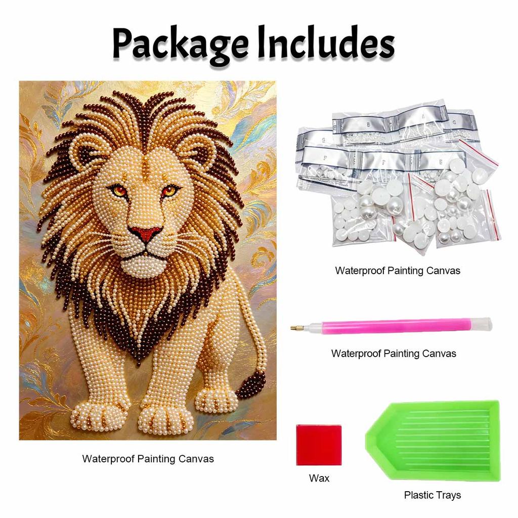 Lion Theme Pearl Kit DIY 5D Rhinestone Art Craft for Adults and Kids Home Party Decoration Handmade Gift